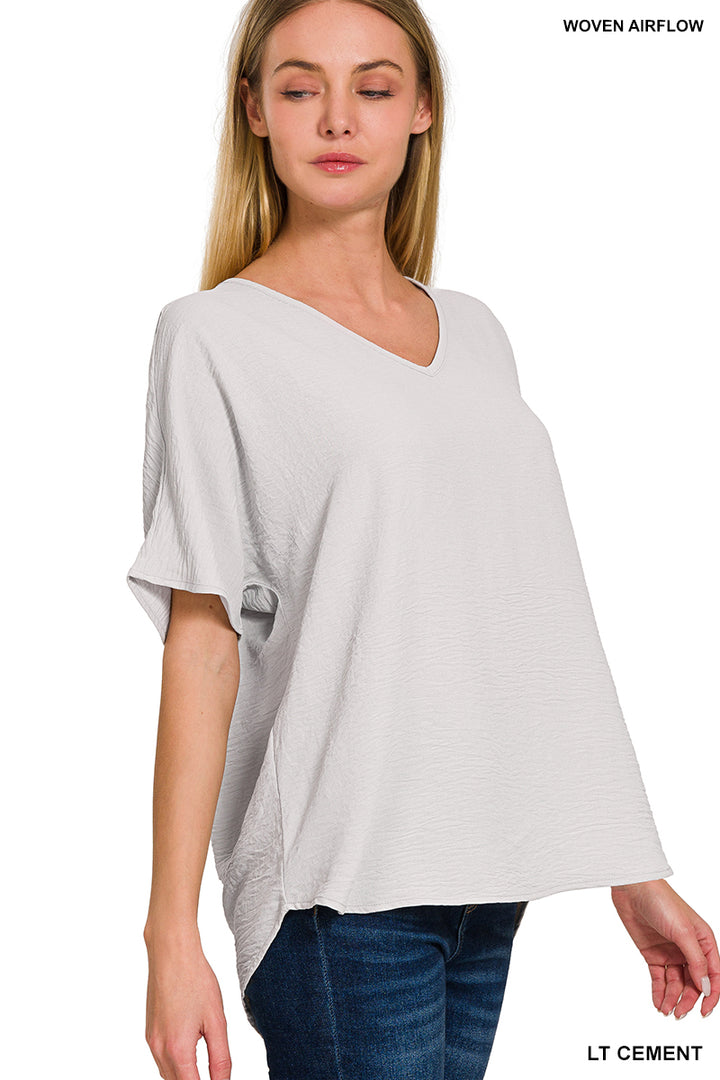 Woven airflow v-neck short sleeve top
