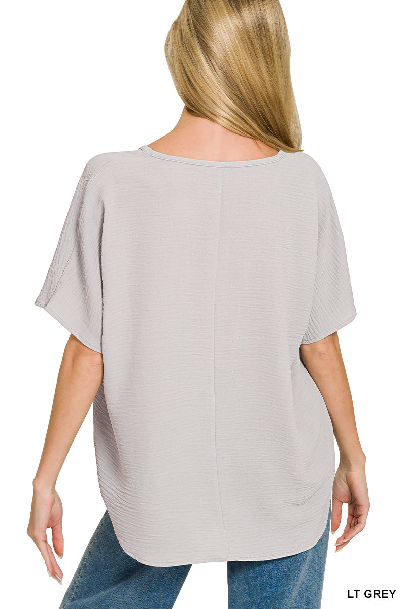 Woven airflow v-neck short sleeve top