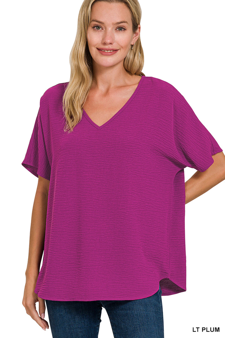 Woven airflow v-neck short sleeve top