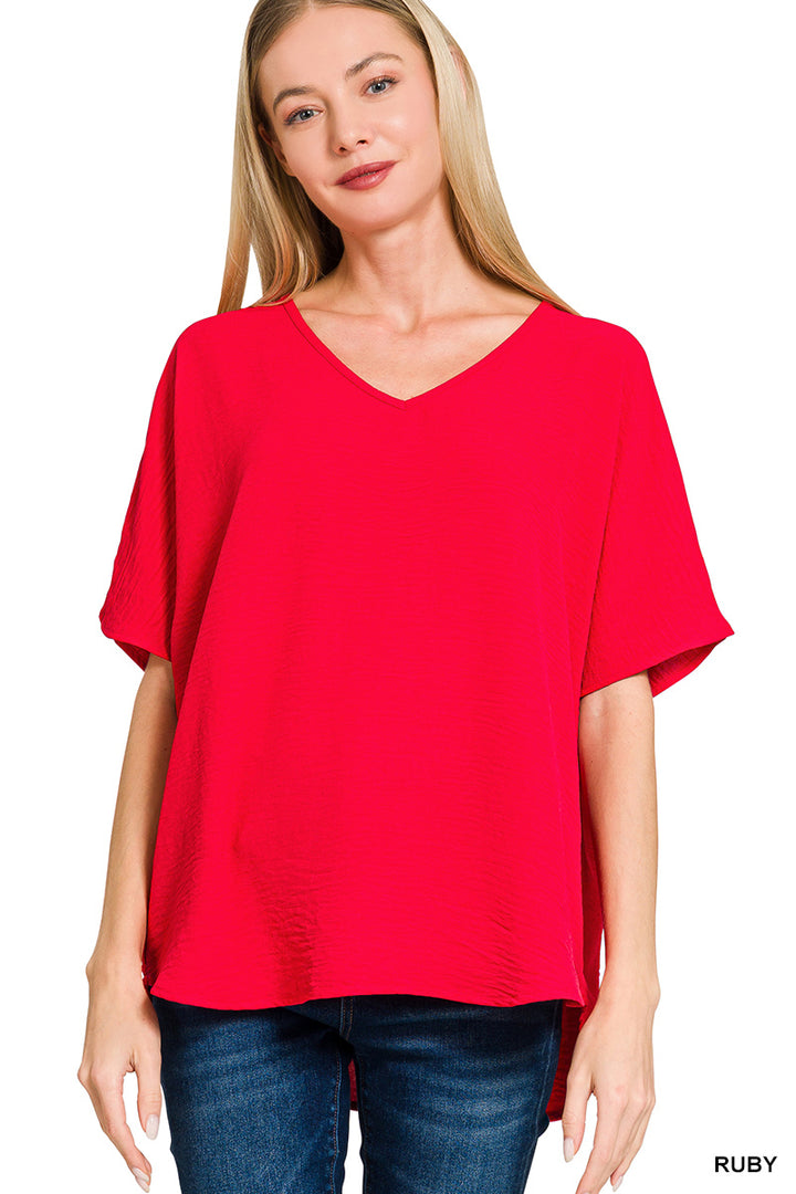 Woven airflow v-neck short sleeve top