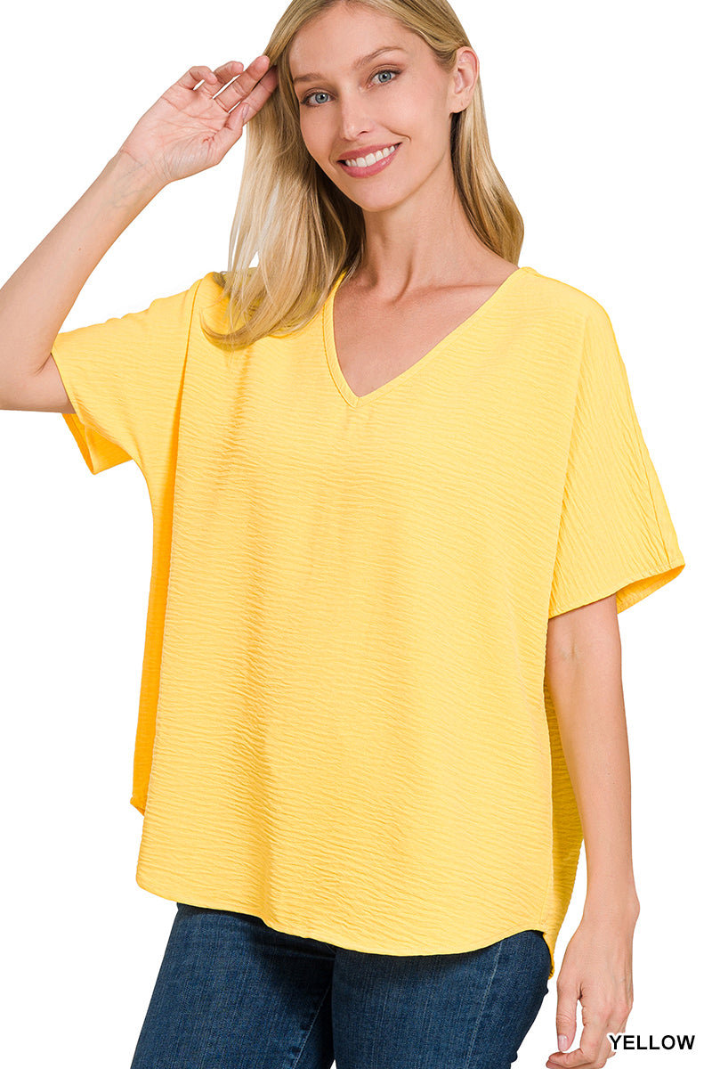 Woven airflow v-neck short sleeve top