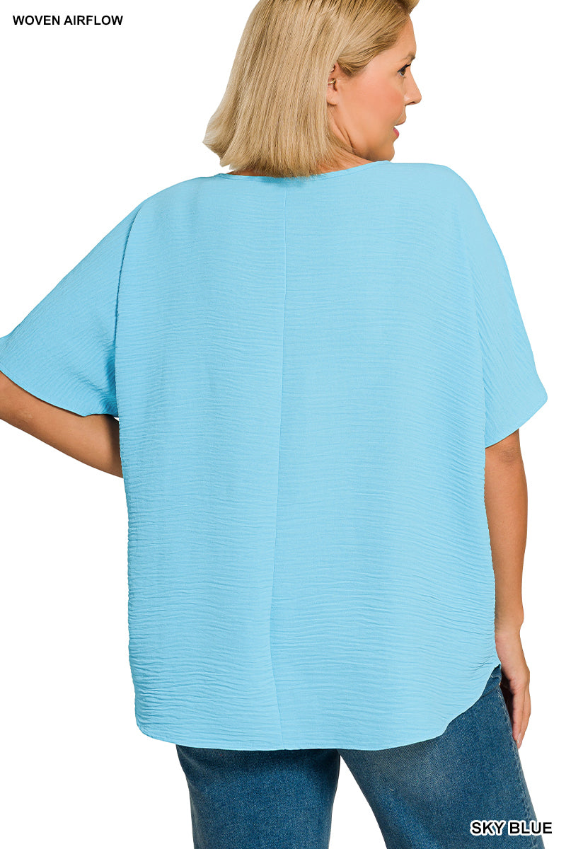 Plus Size woven airflow v-neck short sleeve top
