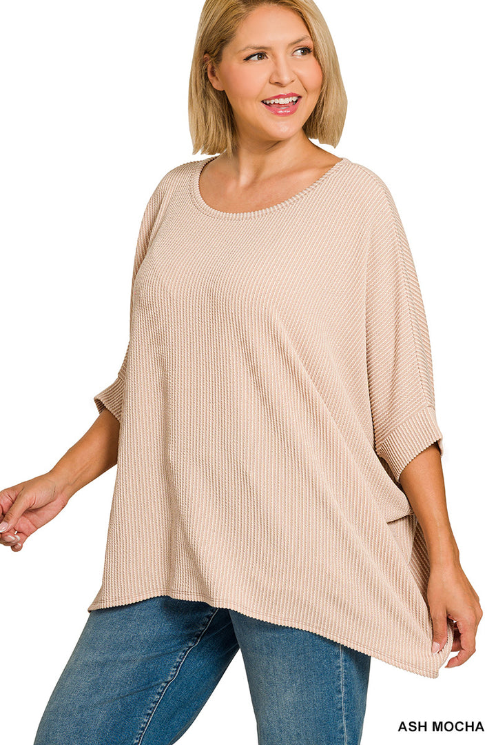 Plus Size woven airflow v-neck dolman short sleeve top