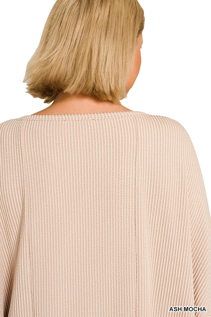 Plus Size raised rib bat sleeve top