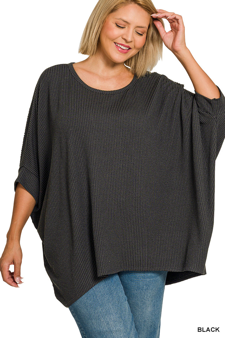 Plus Size raised rib bat sleeve top