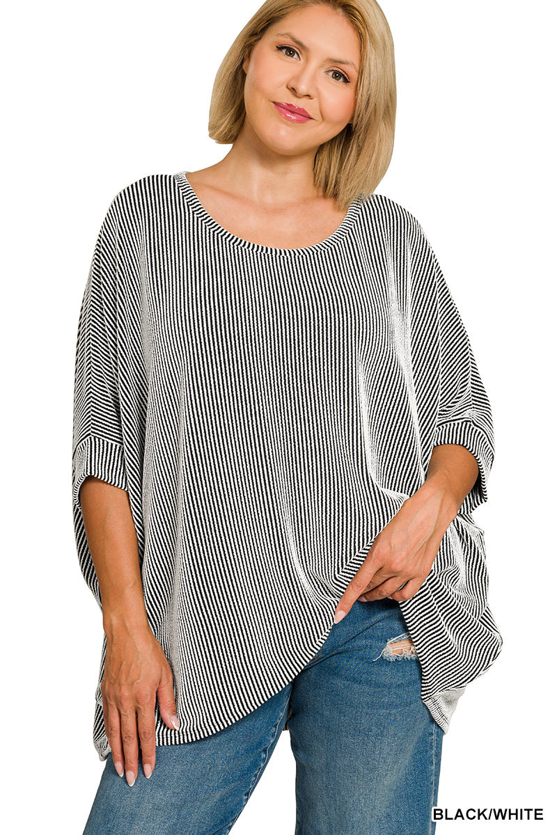 Plus Size raised rib bat sleeve top