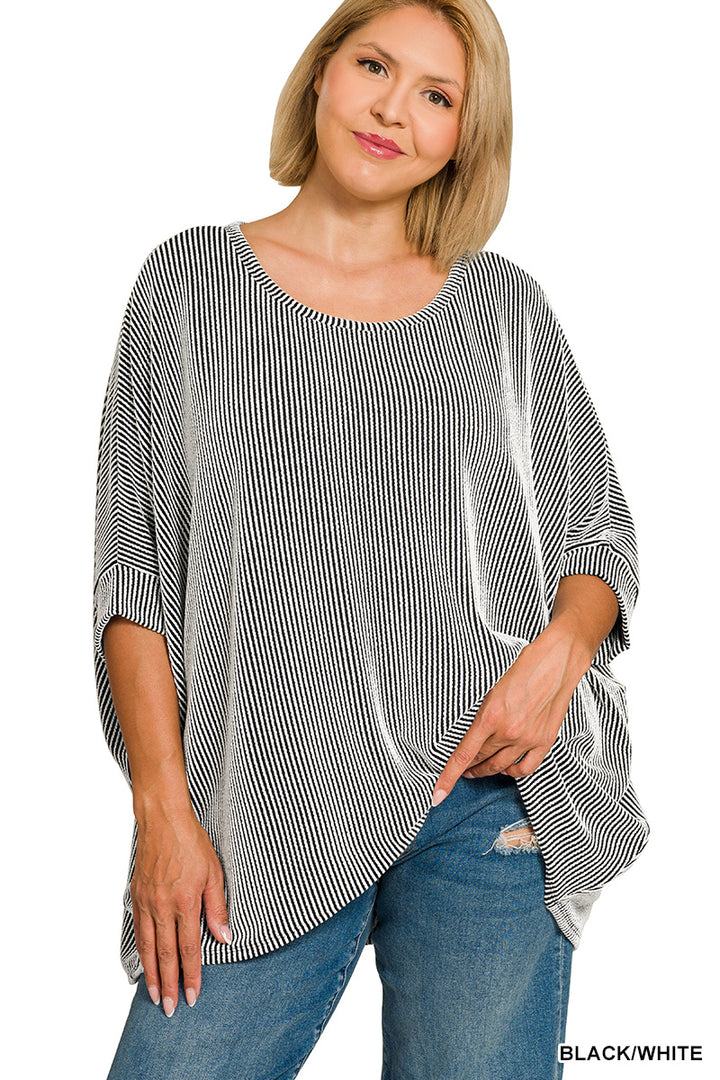 Plus Size raised rib bat sleeve top