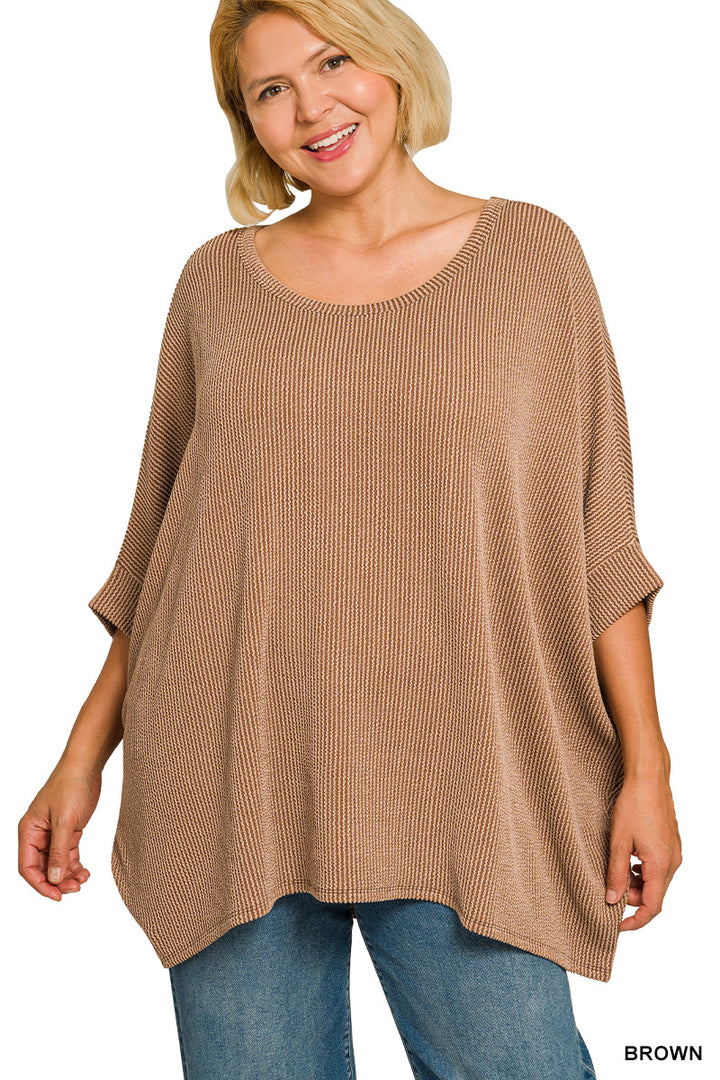 Plus Size raised rib bat sleeve top