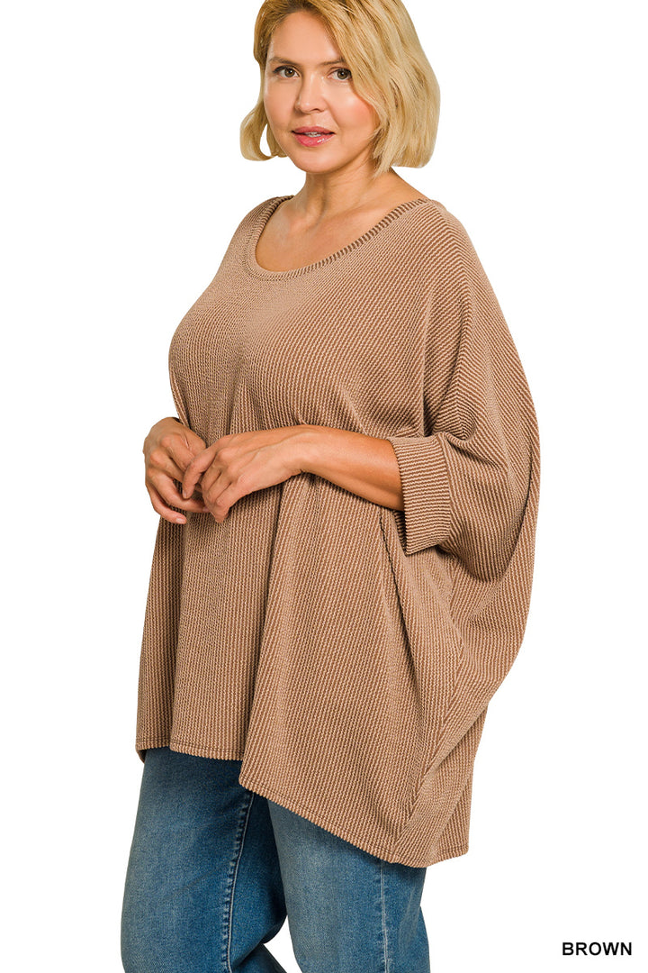 Plus Size raised rib bat sleeve top
