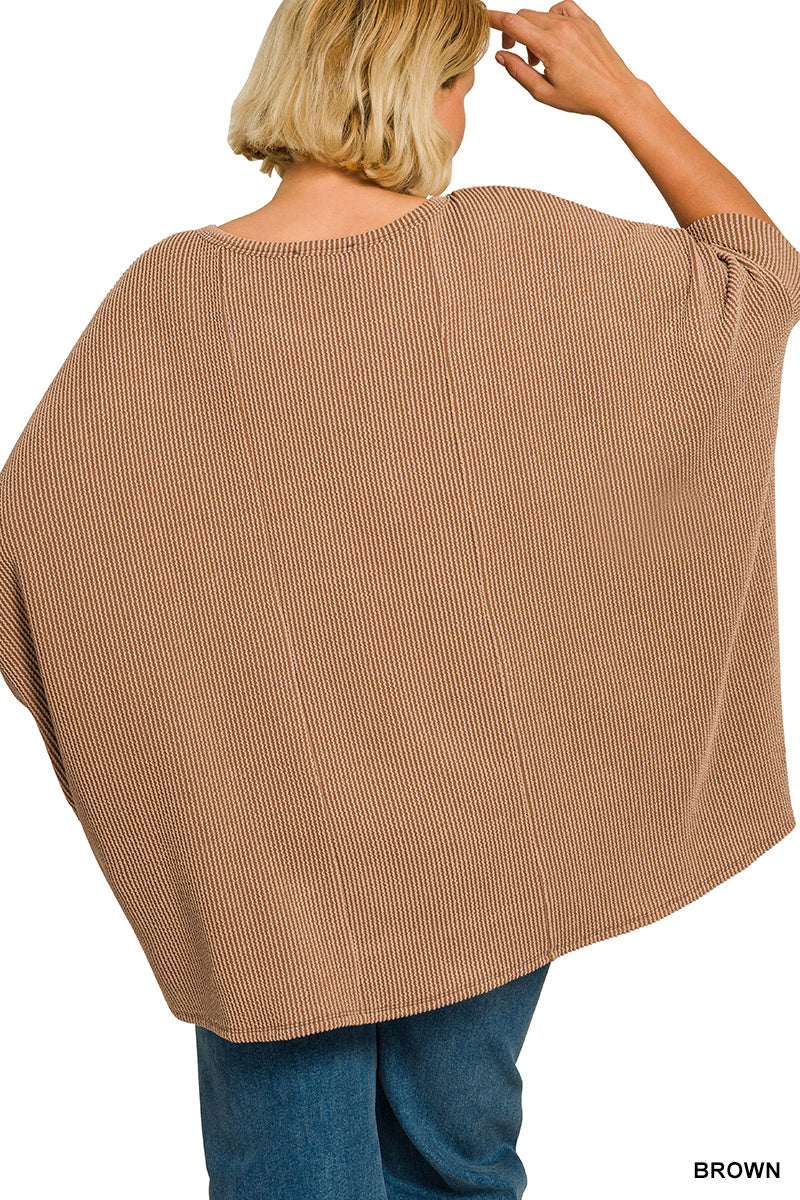 Plus Size raised rib bat sleeve top