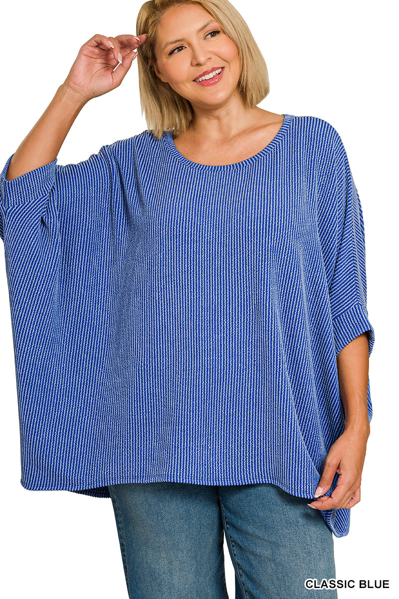 Plus Size raised rib bat sleeve top