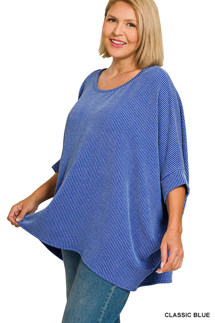 Plus Size raised rib bat sleeve top