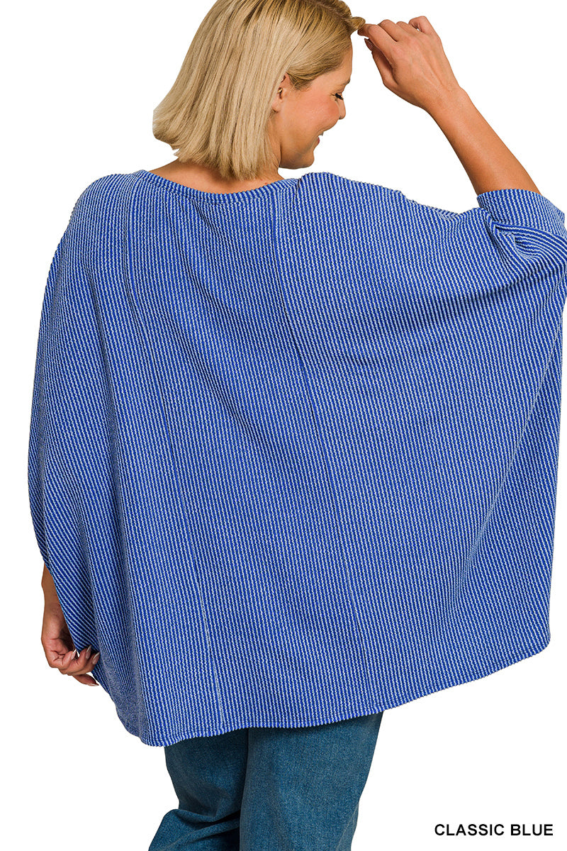 Plus Size raised rib bat sleeve top