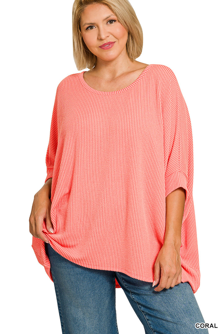 Plus Size raised rib bat sleeve top