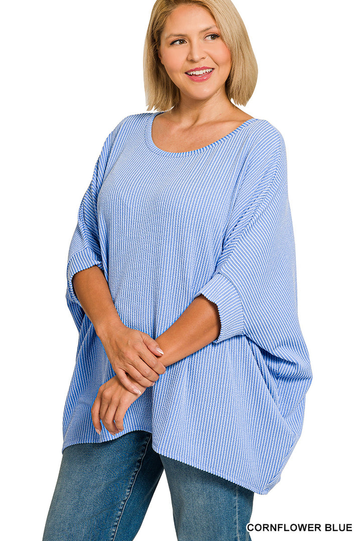 Plus Size raised rib bat sleeve top