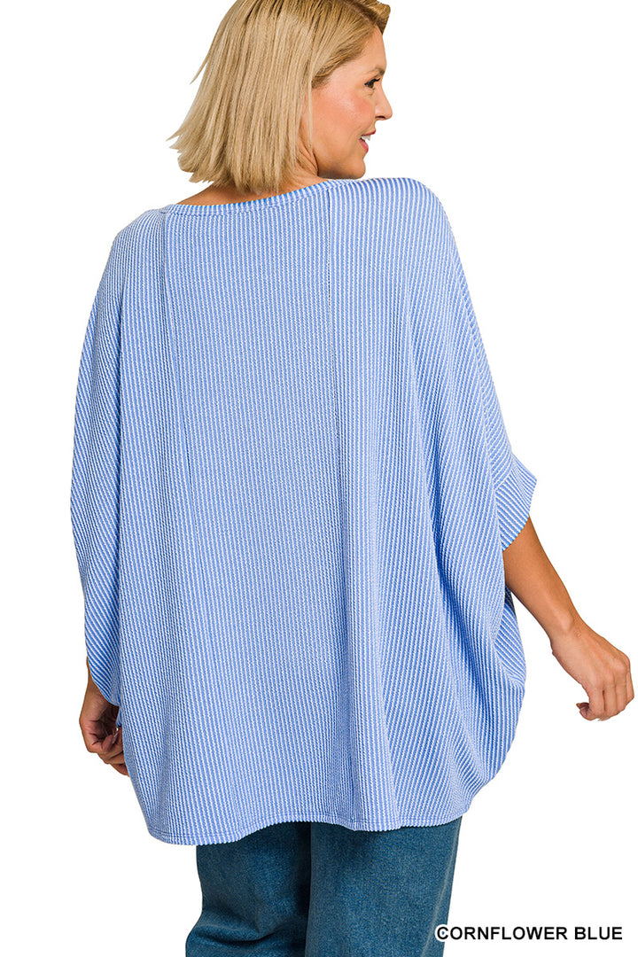Plus Size raised rib bat sleeve top