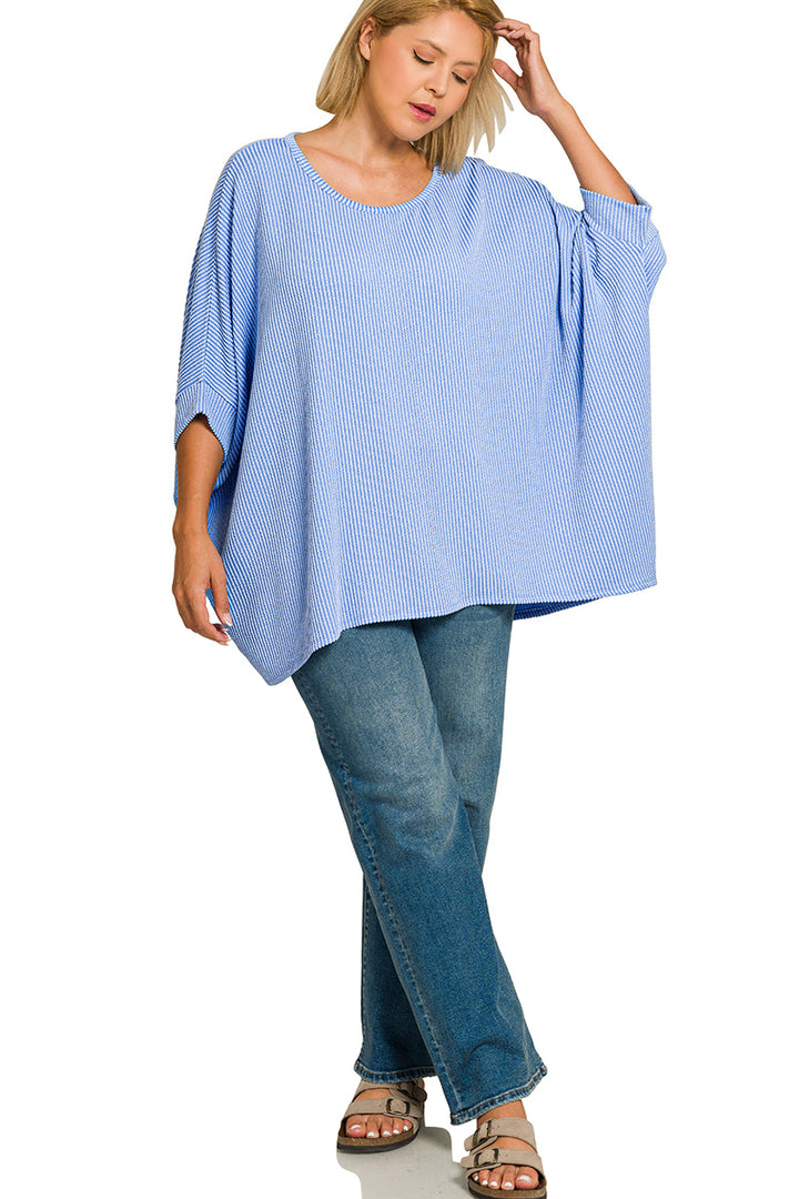 Plus Size raised rib bat sleeve top