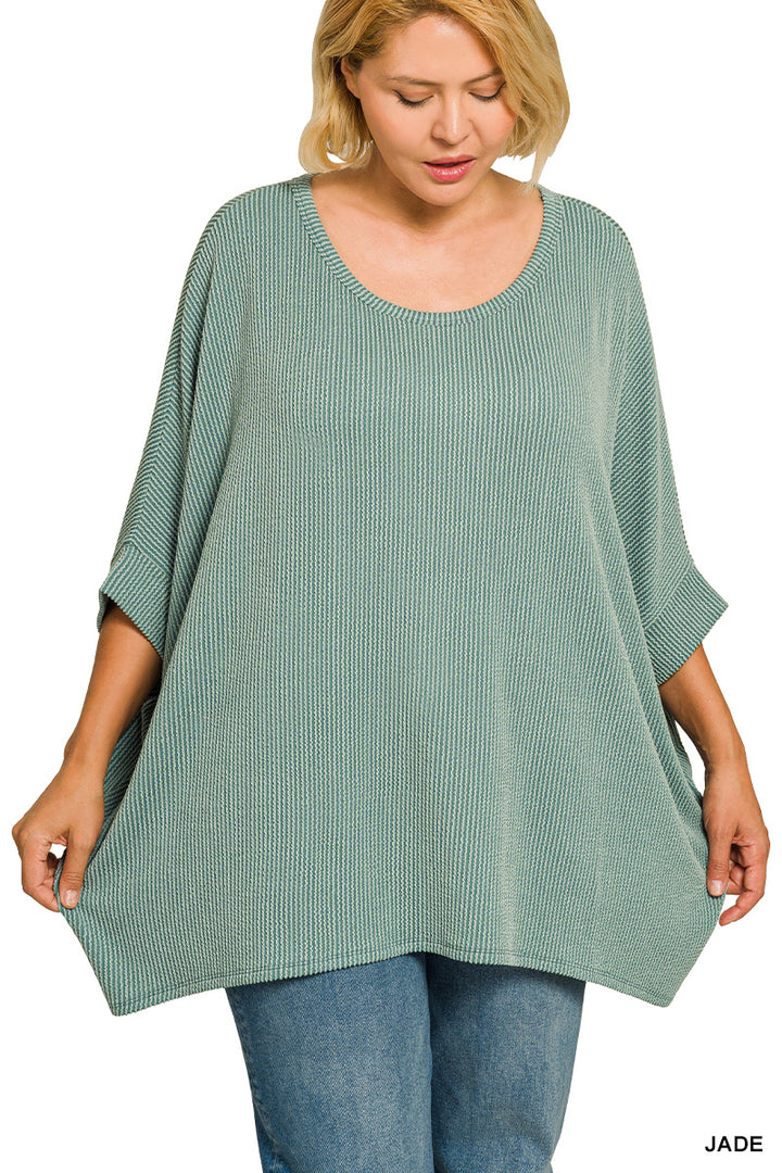 Plus Size raised rib bat sleeve top
