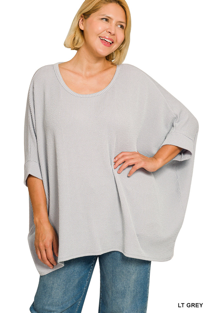 Plus Size raised rib bat sleeve top