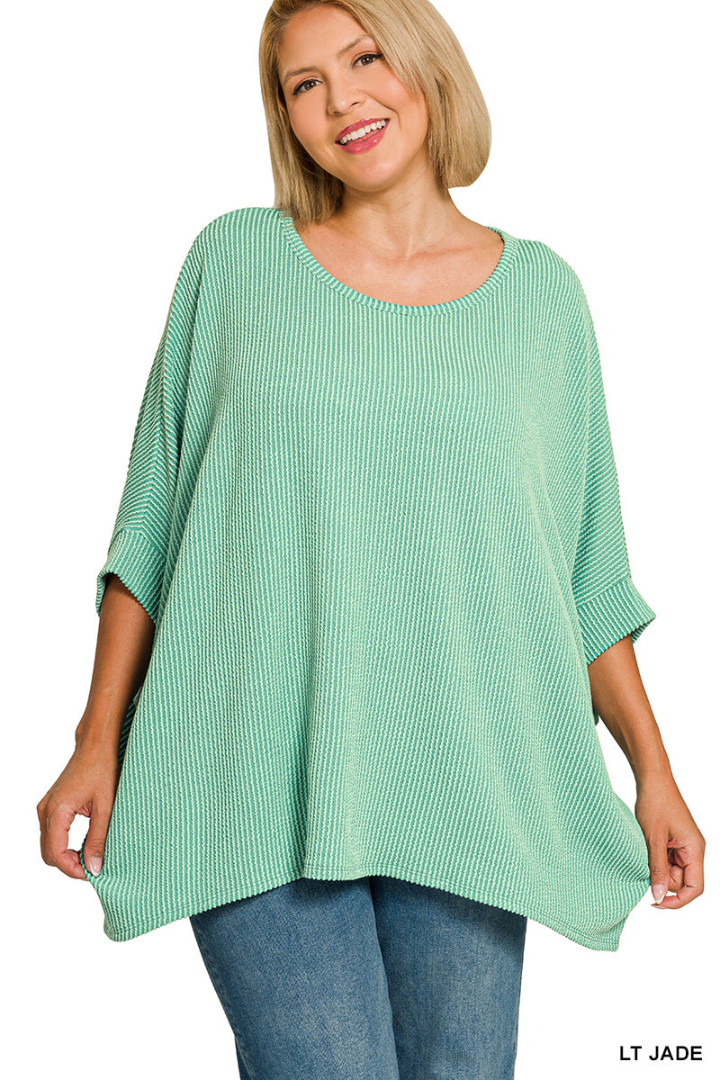 Plus Size raised rib bat sleeve top
