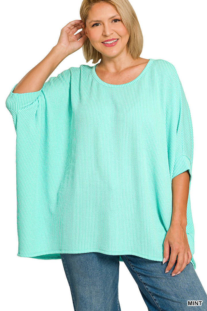 Plus Size raised rib bat sleeve top