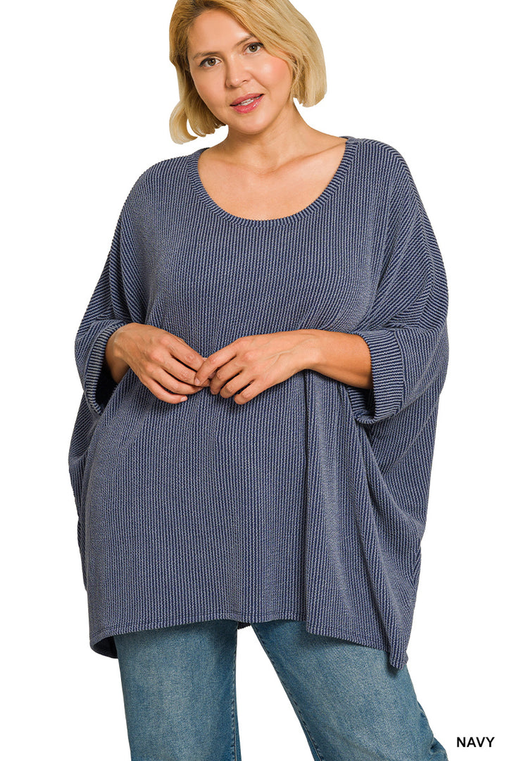 Plus Size raised rib bat sleeve top