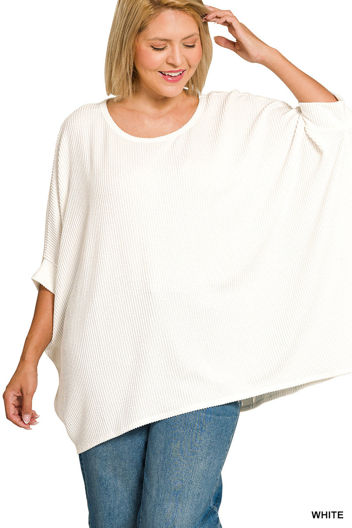 Plus Size raised rib bat sleeve top