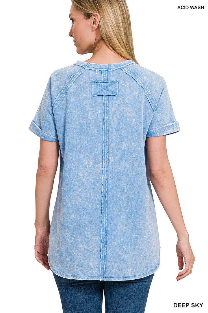 F/terry acid wash short cuff sleeve pullover