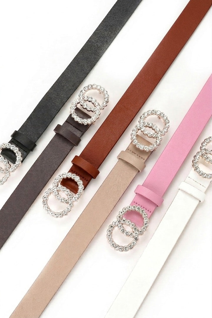 Rhinestone double ring buckle fashion belt