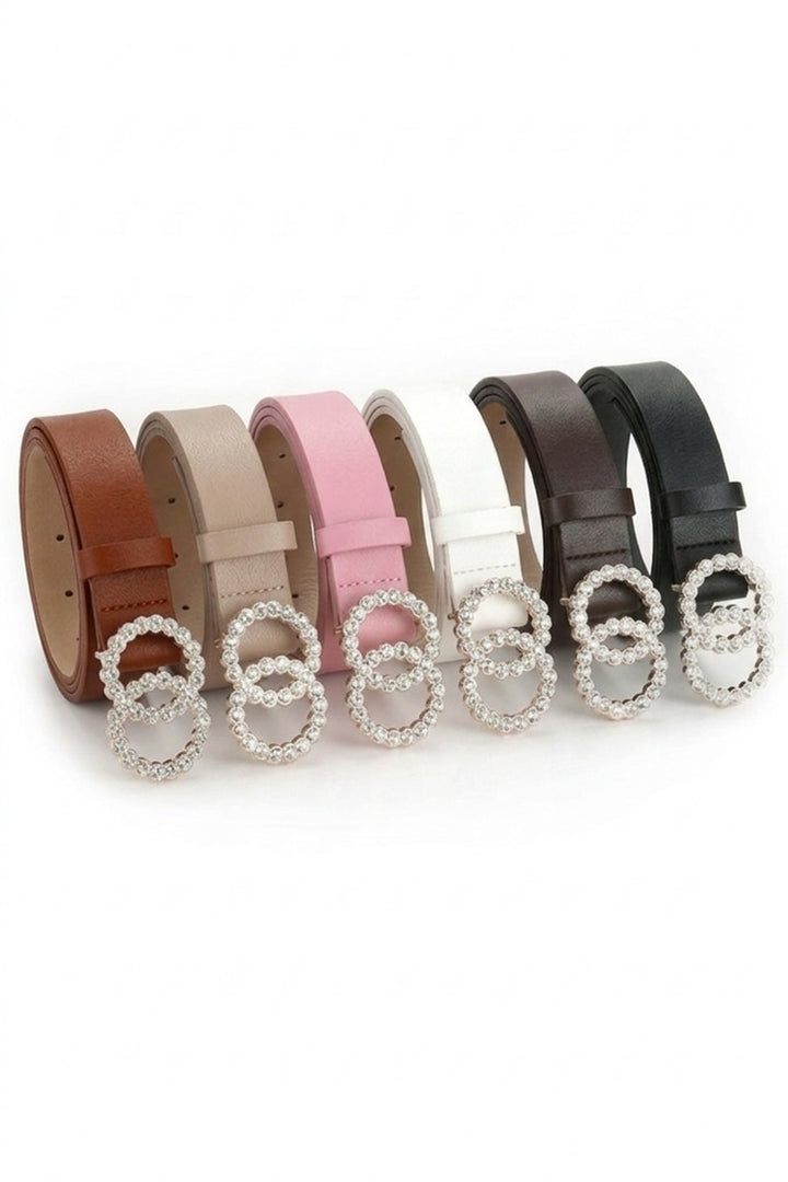 Rhinestone double ring buckle fashion belt