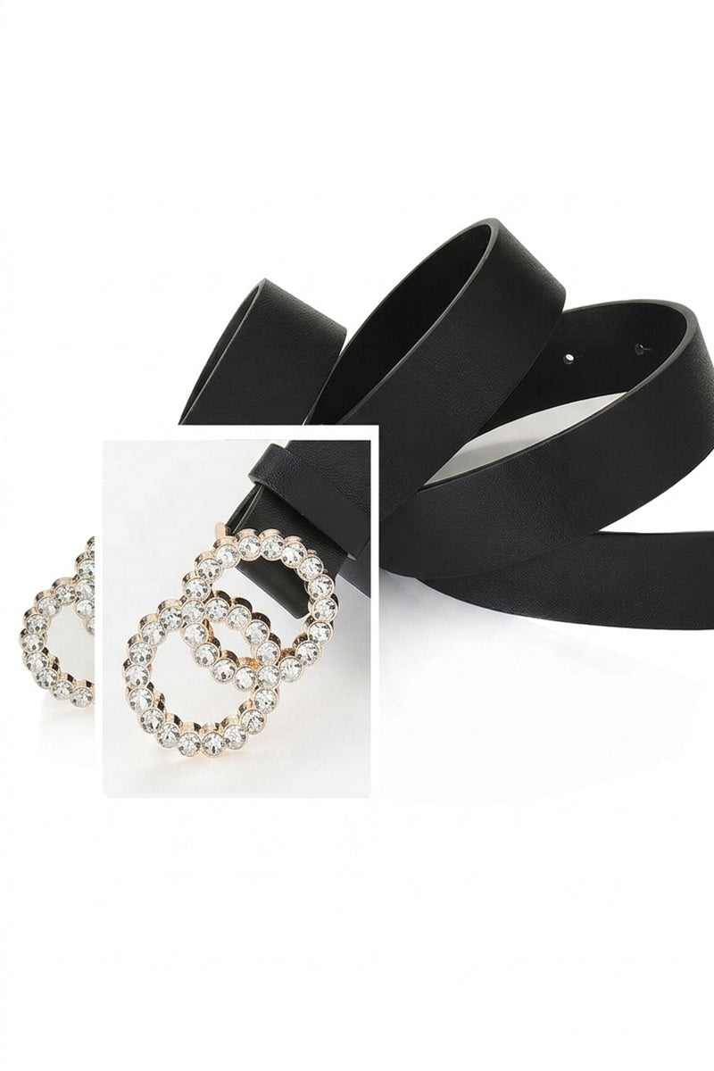 Rhinestone double ring buckle fashion belt
