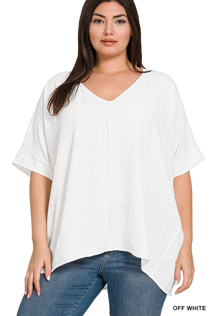 Plus Airflow V Neck Dolman Short Sleeve Top