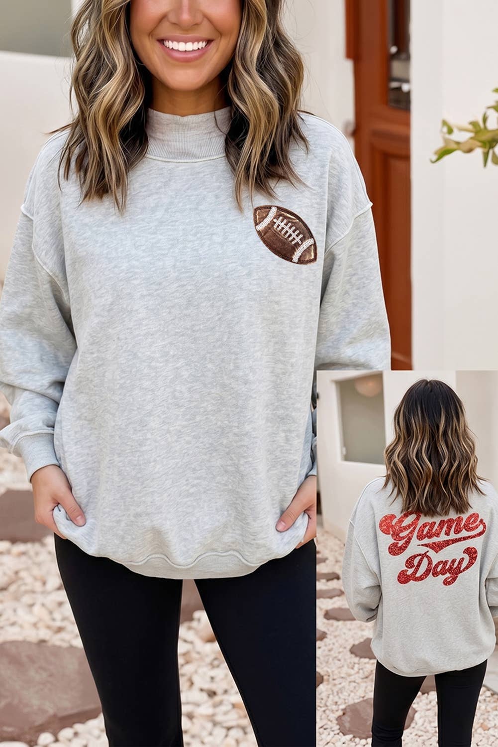 Little Daisy Closet - LDC Mock Neck Game Day Pullover Sequin Sweatshirt