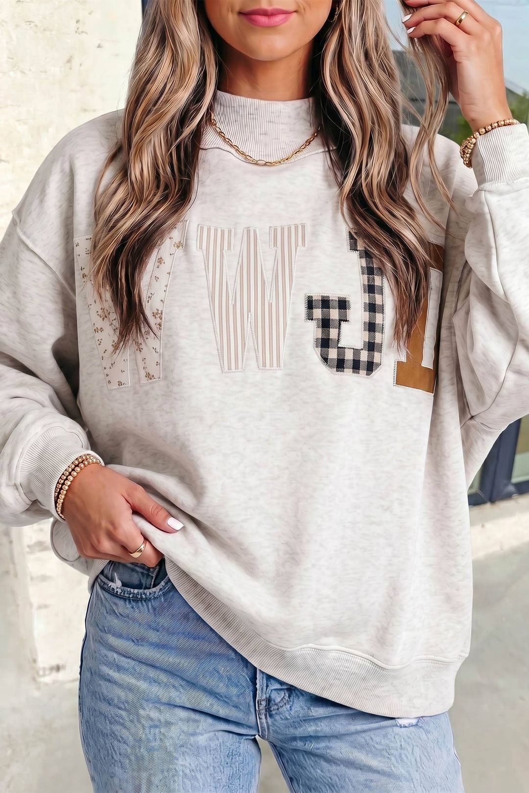WWJD Embroidered Patch Mock Neck Sweatshirt