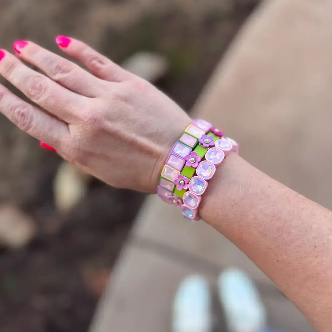Taylor Elliott Designs - Enamel Stretch Bracelet - Rectangle Gems - Estelle -