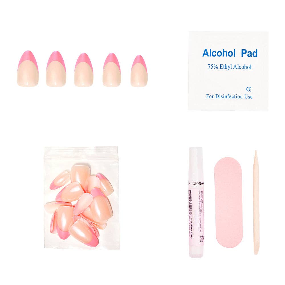 Glamnetic - Bubble Gum Glaze Press-On Nails|Pink French Tip|Pink