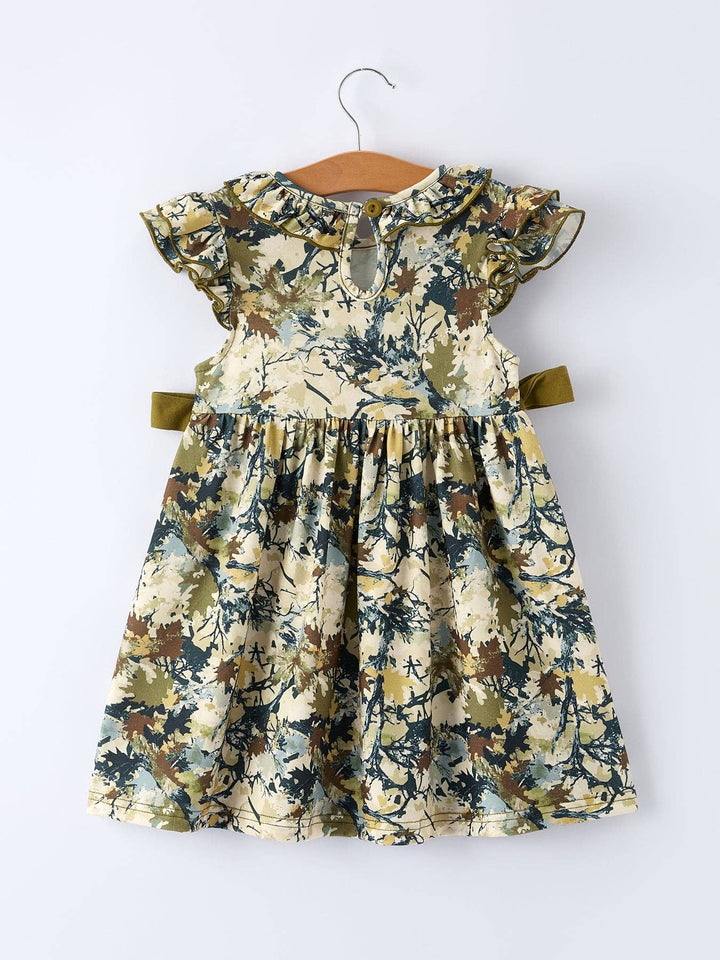 Rylee Faith Designs - Camo Duck Smocked Bow Ruffle Sleeves Girls Dress