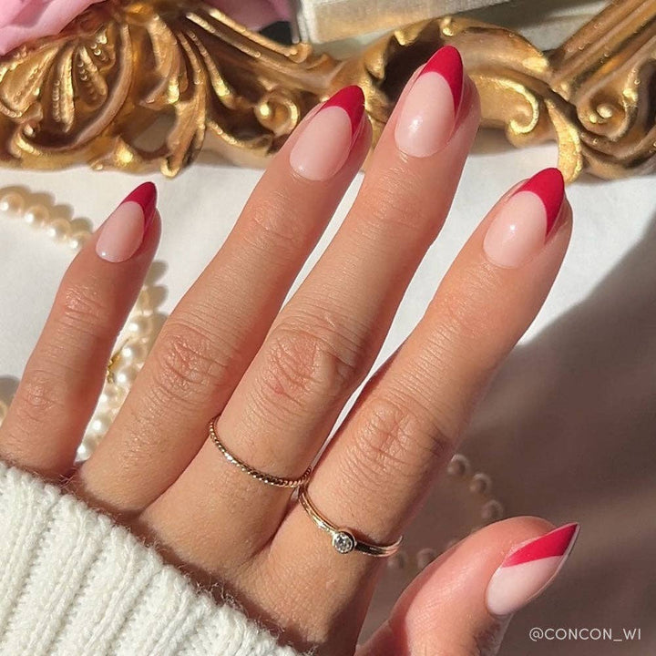 Glamnetic - Rose Garden Press-On Nails | Red French Tip | Short Almond