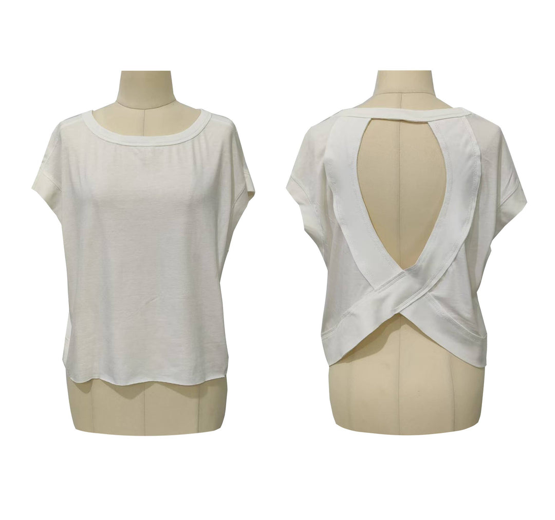 Rosa Clothing - Slouchy wrapped cutout back short sleeve workout tee top