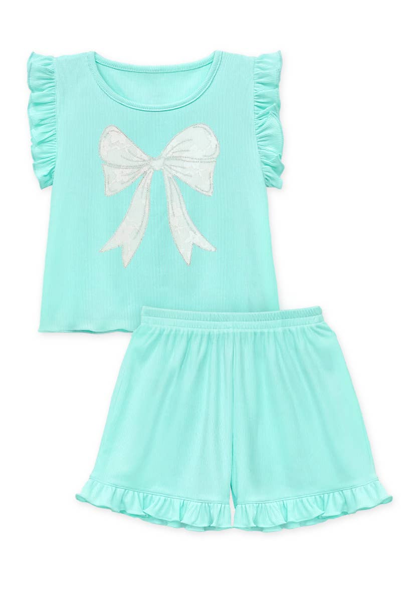 Girls 2 pc Ribbed Short Set w/Bow