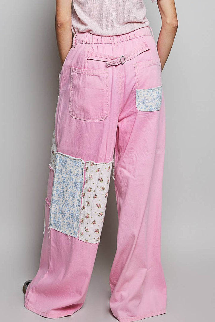Pol Clothing - Patchwork Detail Denim Straight Fit Pants