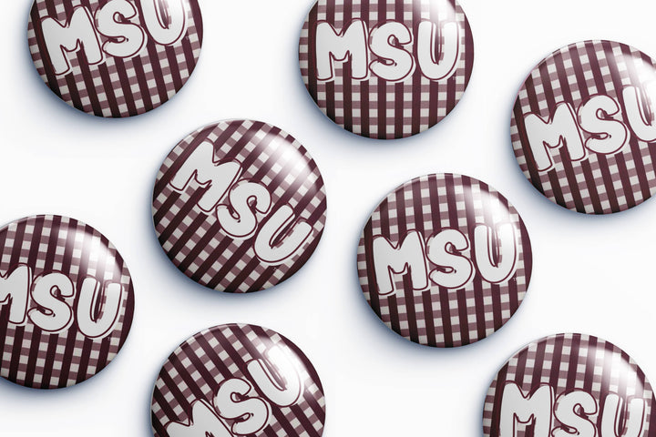 Mississippi State Gingham Button