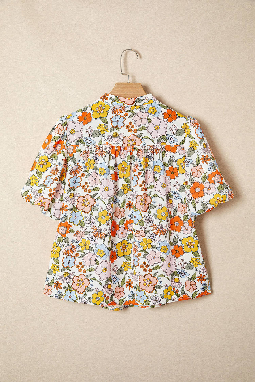 66DISCO - Crochet V Neckline Puff Sleeve Boho Flower Blouse (S-XL)
