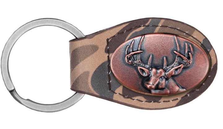 Brown Old School Camo Leather Key Fob.