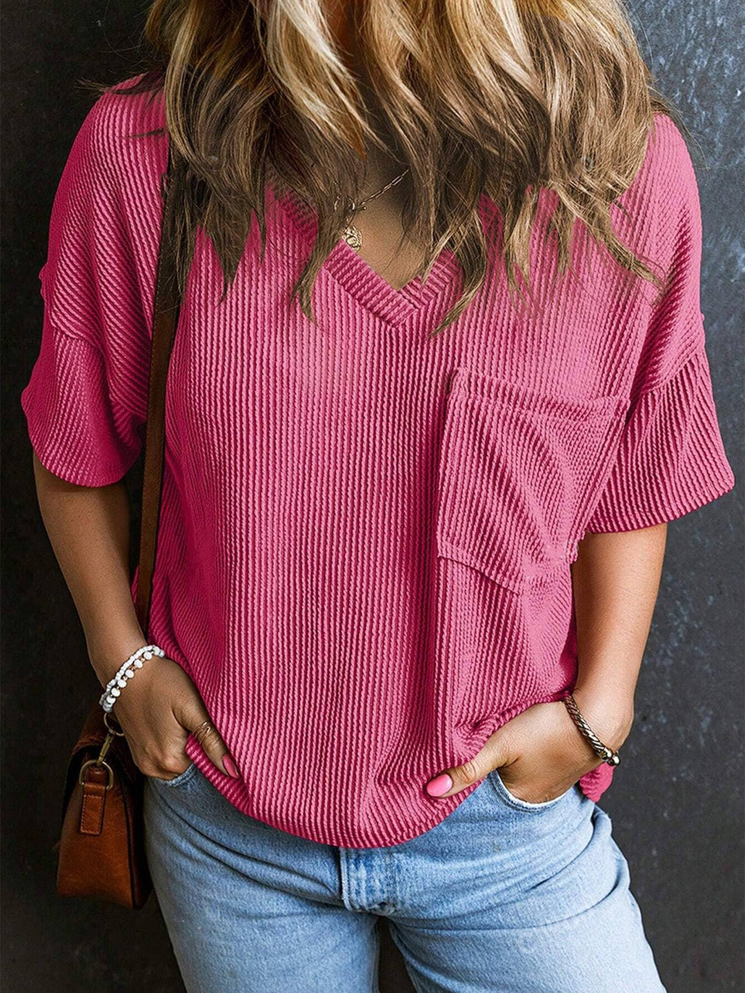 Corded V Neck