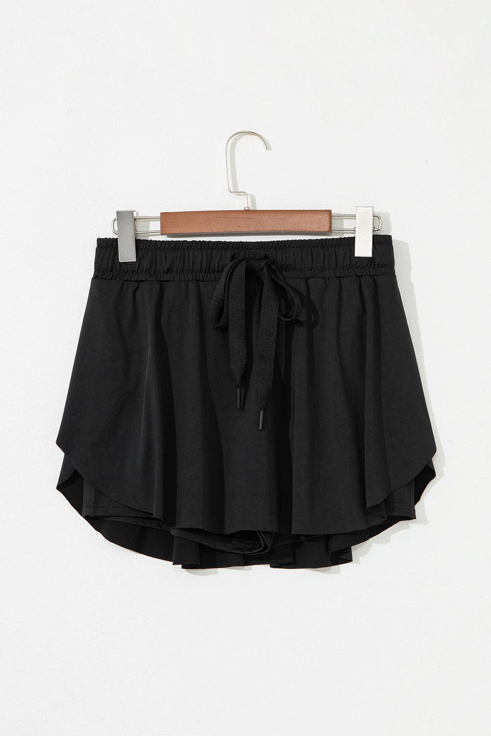 Black High Waist Drawstring Tennis Skort with Lining