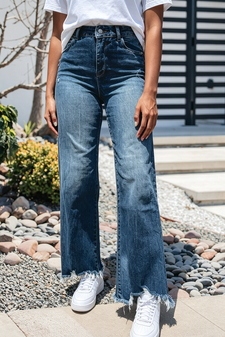 EVELA INC - Frayed Edge Pocket Casual Daily Ankle-length Denim Pants