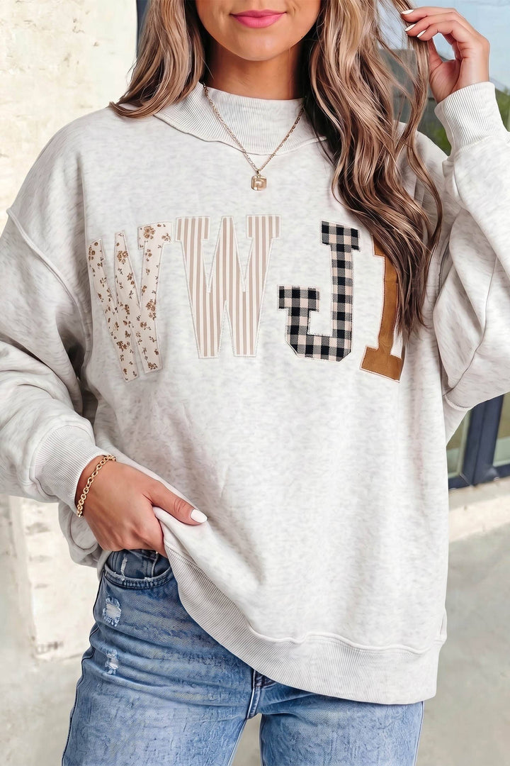 WWJD Embroidered Patch Mock Neck Sweatshirt