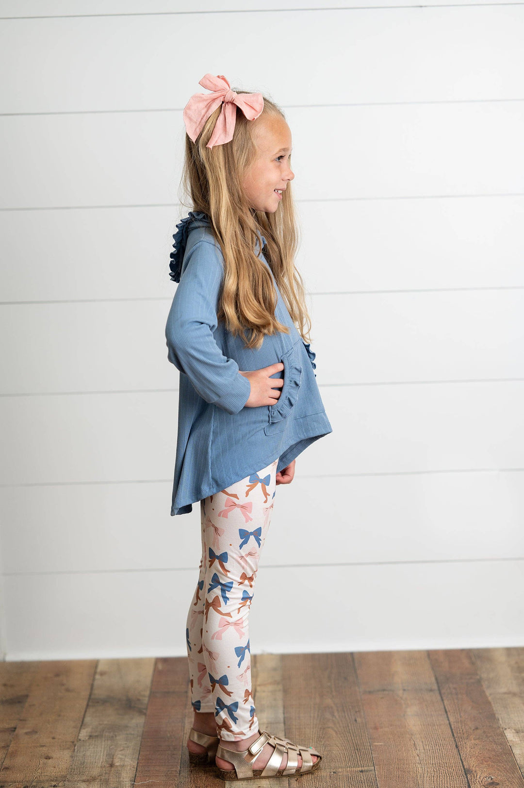 Girls Blue Ruffle Hi-Lo Hoodie &amp; Coquette Bow Legging Set
