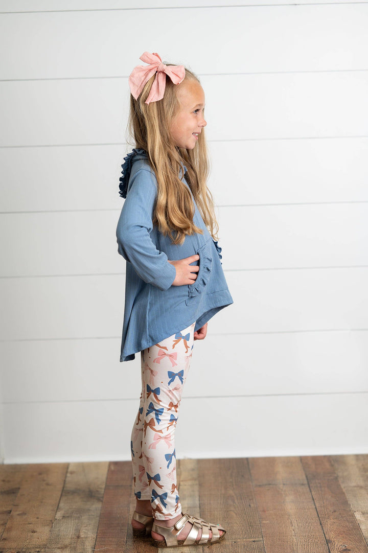 Girls Blue Ruffle Hi-Lo Hoodie &amp; Coquette Bow Legging Set